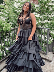 Strapless Pleated Corset Beaded Tiered Long Prom Dress