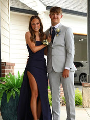 Strapless Ruched Long Prom Dress with Slit