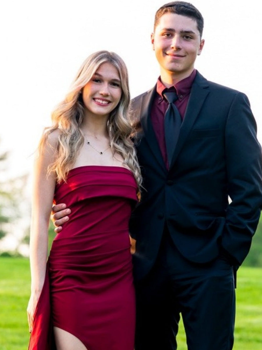 Strapless Ruched Long Prom Dress with Slit