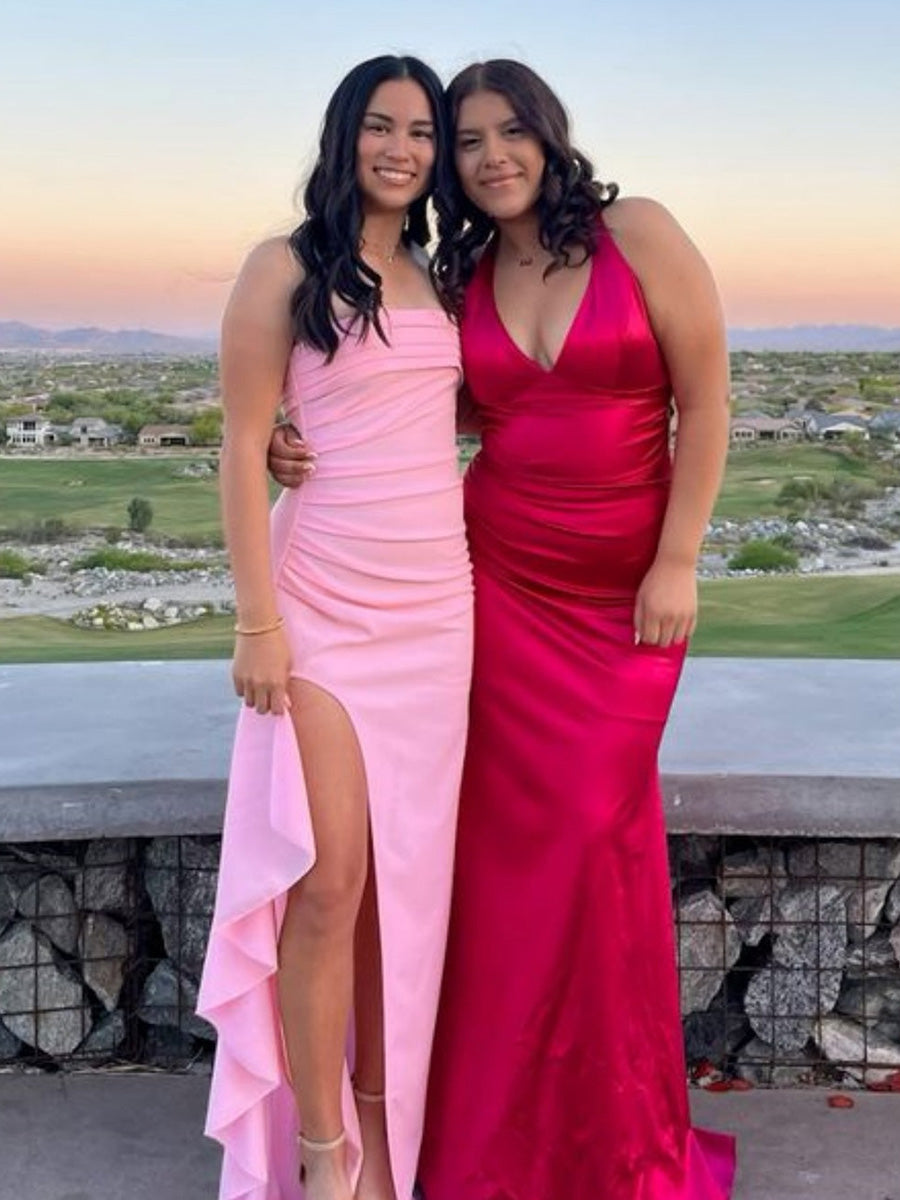 Strapless Ruched Long Prom Dress with Slit