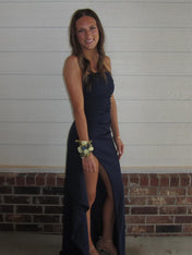 Strapless Ruched Long Prom Dress with Slit
