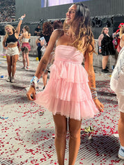 Yellow Strapless Short Ruffle Homecoming Party Dress