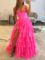 Strapless Sweetheart Lace Embroidery Boned Tiered Long Prom Dress