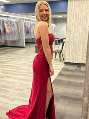 Strapless Sweetheart Mermaid Appliques Strapless Long Prom Dress