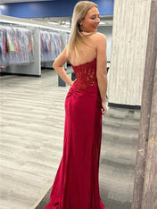 Strapless Sweetheart Mermaid Appliques Strapless Long Prom Dress