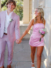 Strapless Tight Mini Homecoming Dress with Slit