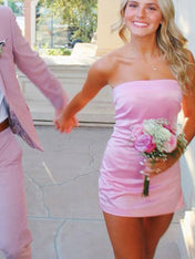 Strapless Tight Mini Homecoming Dress with Slit