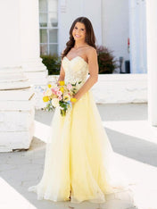 Strapless Lace Appliques Long Prom Dress with Slit