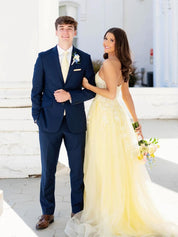 Strapless Lace Appliques Long Prom Dress with Slit