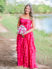 Strapless Chiffon Tiered Ruffles Long Prom Dress