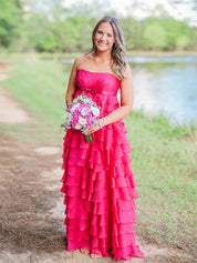 Strapless Chiffon Tiered Ruffles Long Prom Dress