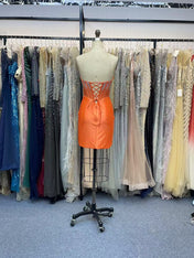  Strapless Fitted Beaded Bodice Orange Short Homecoming Dress