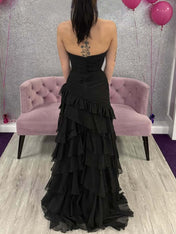 Strapless Mermaid Tiered Chiffon Skirt Prom Dress with Ruffle