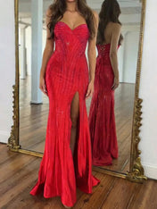 Navy Blue Strapless Sequin Prom Dress with Linear Beading