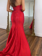 Navy Blue Strapless Sequin Prom Dress with Linear Beading