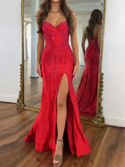 Navy Blue Strapless Sequin Prom Dress with Linear Beading