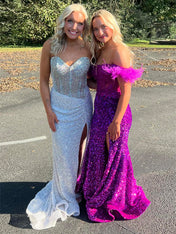 Strapless Sweetheart Sequins Bodycon Long Prom Dress with Beading