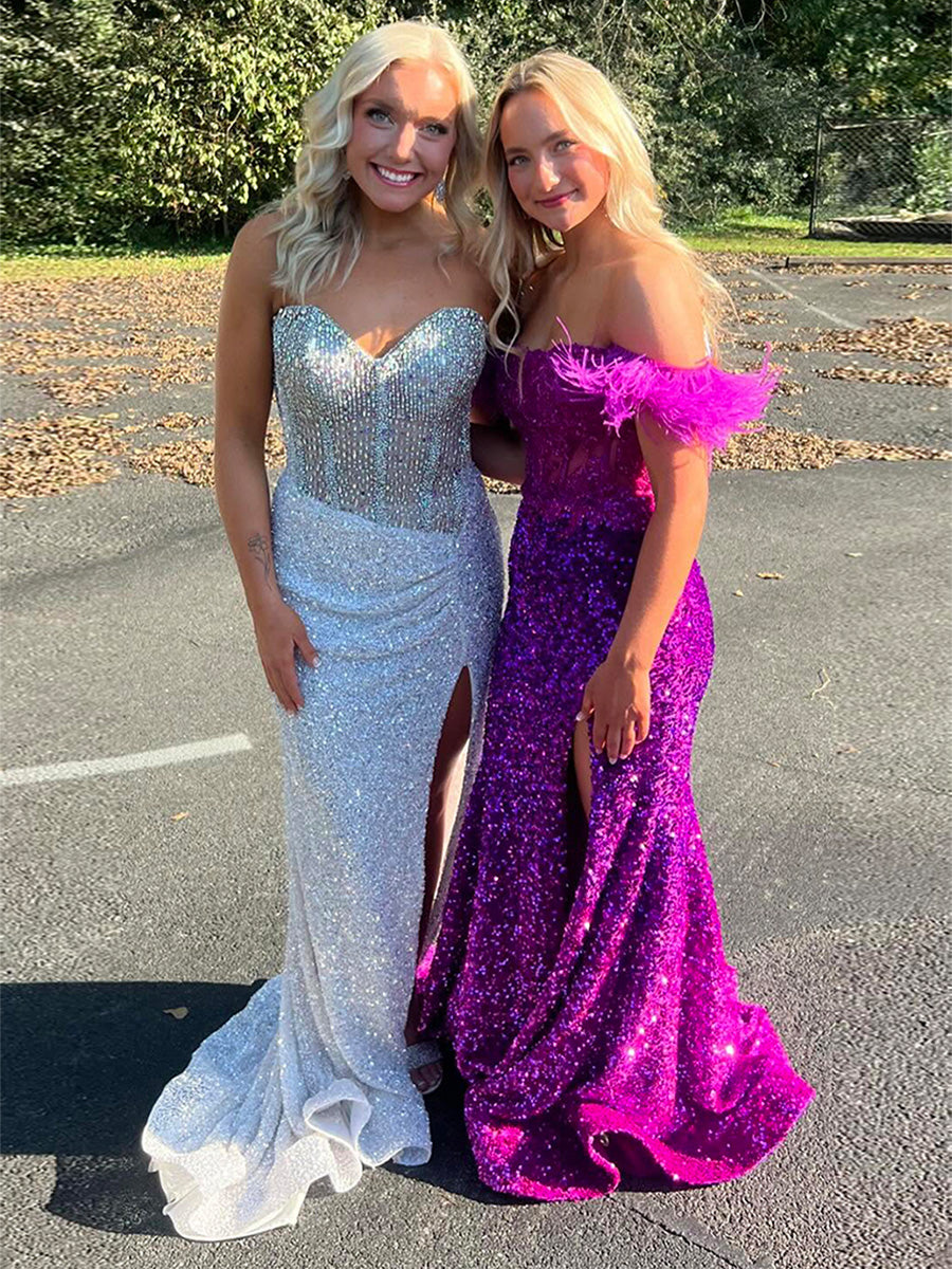 Dreamylily Prom Dress Strapless Sweetheart Sequins Bodycon Long Ball ...
