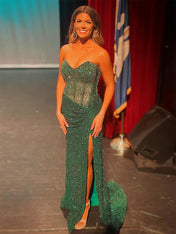 Strapless Sweetheart Sequins Bodycon Long Prom Dress with Beading