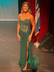 Strapless Sweetheart Sequins Bodycon Long Prom Dress with Beading