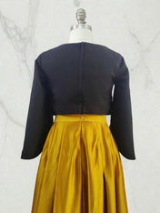 Striking Black and Gold Two-Tone Satin Pocket Evening Gown Dress