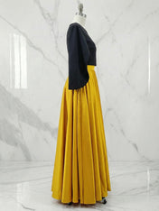 Striking Black and Gold Two-Tone Satin Pocket Evening Gown Dress