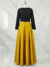 Striking Black and Gold Two-Tone Satin Pocket Evening Gown Dress