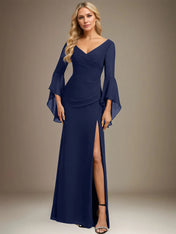 Sheath/Column V-Neck Floor-Length Chiffon Dress With Pleated