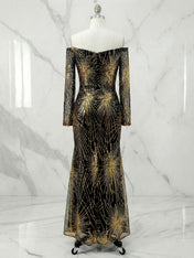 Stunning Black Off-the-Shoulder Starburst Sequin Mermaid Prom Dress