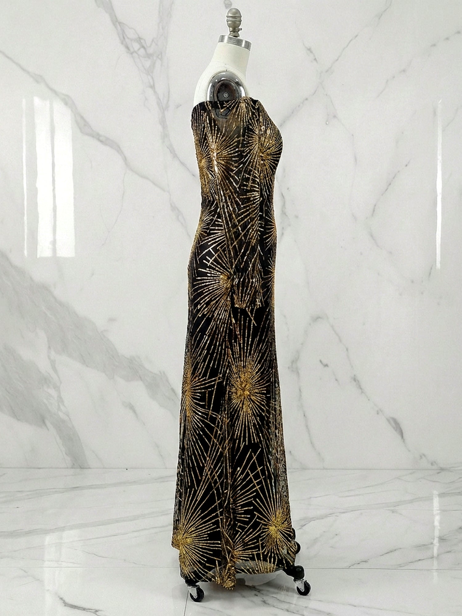 Stunning Black Off-the-Shoulder Starburst Sequin Mermaid Prom Dress