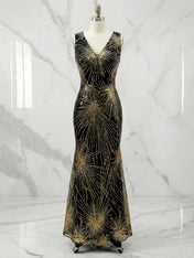 Stunning Black Starburst Sequin Mermaid Long Prom Dress