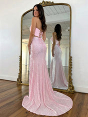 Stunning Pink Two-Piece Pearl Skirt Corset Prom Dresses