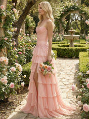 Sunshine Cascade Strapless Tiered Corset Prom Dress with Slit