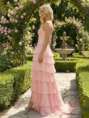 Sunshine Cascade Strapless Tiered Corset Prom Dress with Slit