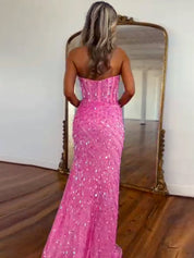 Sweetheart Mermaid Sequins Long Prom Dress with Slit