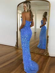 Sweetheart Mermaid Sequins Long Prom Dress with Slit