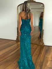 Sweetheart Mermaid Sequins Long Prom Dress with Slit