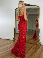 Sweetheart Mermaid Sequins Long Prom Dress with Slit