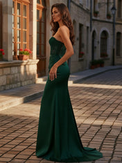 Sweetheart Sheer Lace Corset Satin Prom Dress with Slit