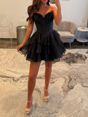 A Line Short Corset Homecoming Dress with Ruffles