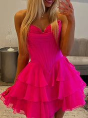 A Line Short Corset Homecoming Dress with Ruffles