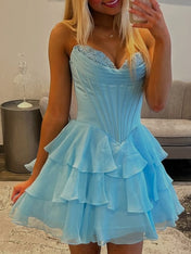A Line Short Corset Homecoming Dress with Ruffles
