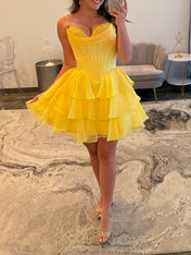 A Line Short Corset Homecoming Dress with Ruffles