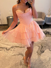 A Line Short Corset Homecoming Dress with Ruffles