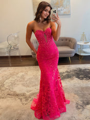 Sweetheart Strapless Empire Lace Mermaid Long Prom Dress