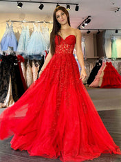 Sweetheart Strapless Lace Corset A-Line Long Prom Dress