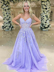 Sweetheart Strapless Lace Corset A-Line Long Prom Dress