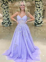 Sweetheart Strapless Lace Corset A-Line Long Prom Dress