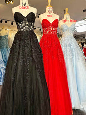 Sweetheart Strapless Lace Corset A-Line Long Prom Dress