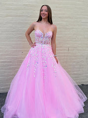 Sweetheart Strapless Long Corset Prom Dress with Appliques